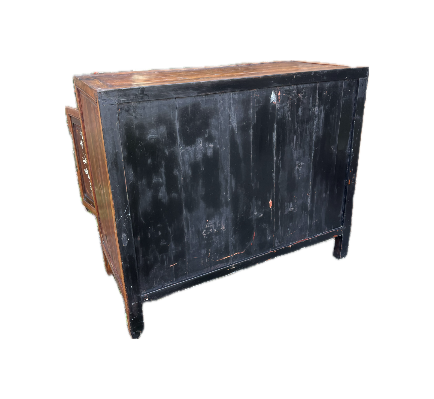 Chinese Bone-Inlaid Elm & Rosewood Cabinet on White Background