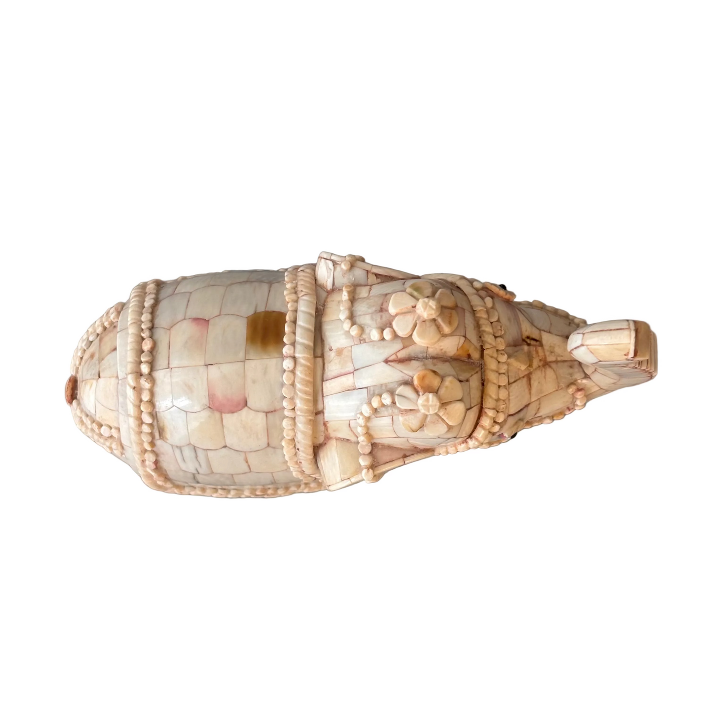 Mid-20th century Indian tessellated bone elephant decorative figure with raised trunk