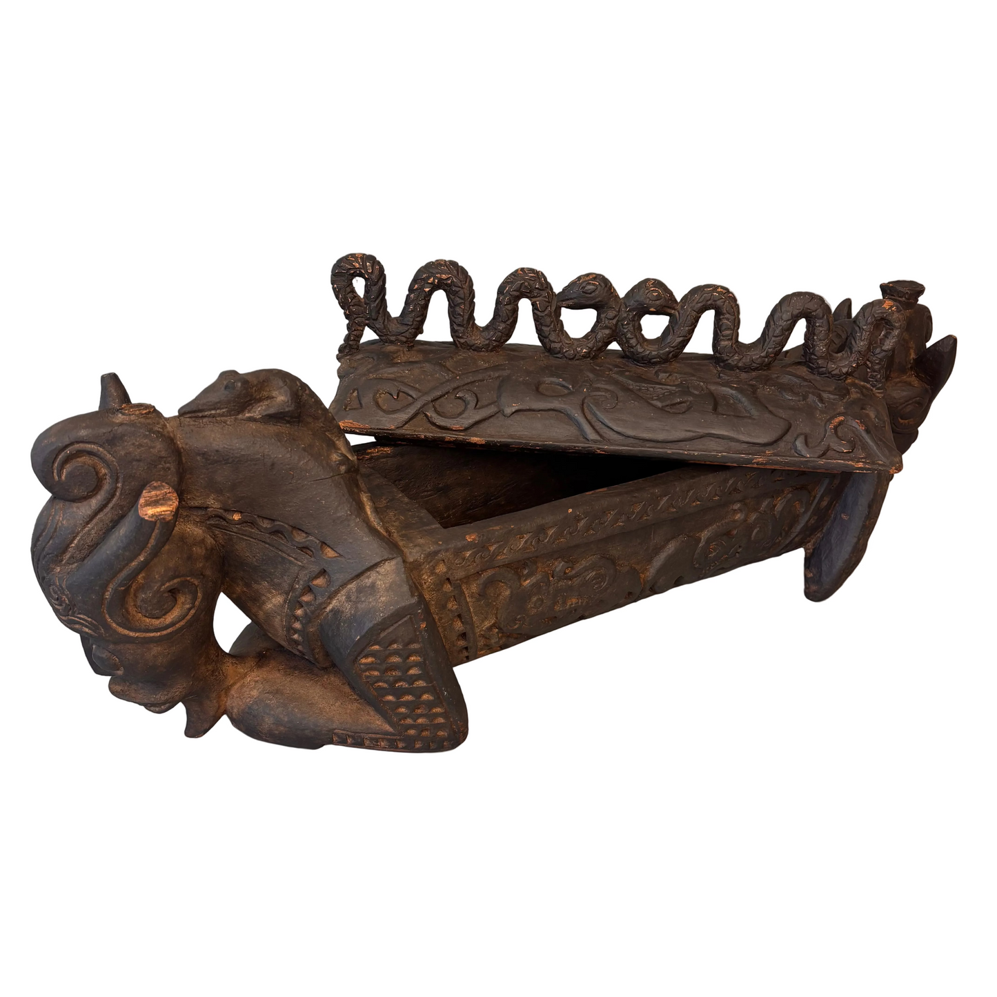 Indonesian carved wooden betel container
