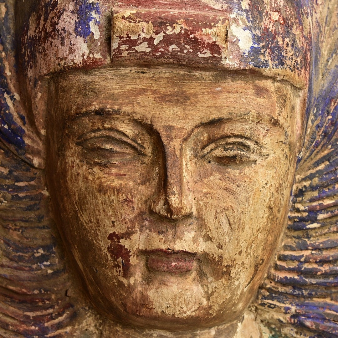 Central Asian Polychrome Wooden Head, 18th–19th Century (Attributed)