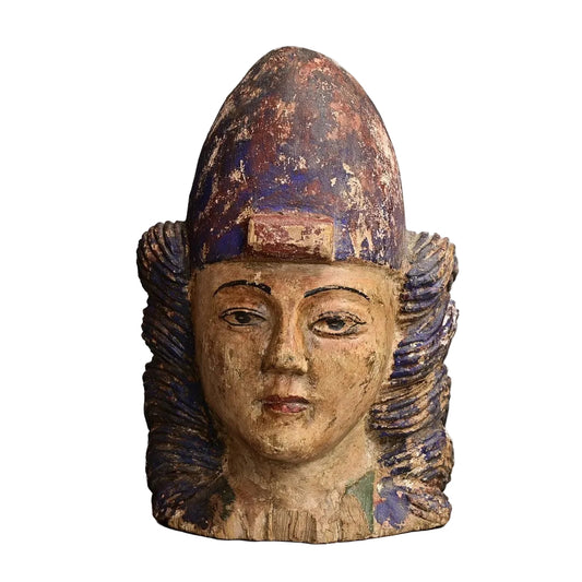 Central Asian Polychrome Wooden Head, 18th–19th Century on white background