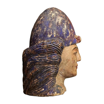 Central Asian Polychrome Wooden Head, 18th–19th Century on white background