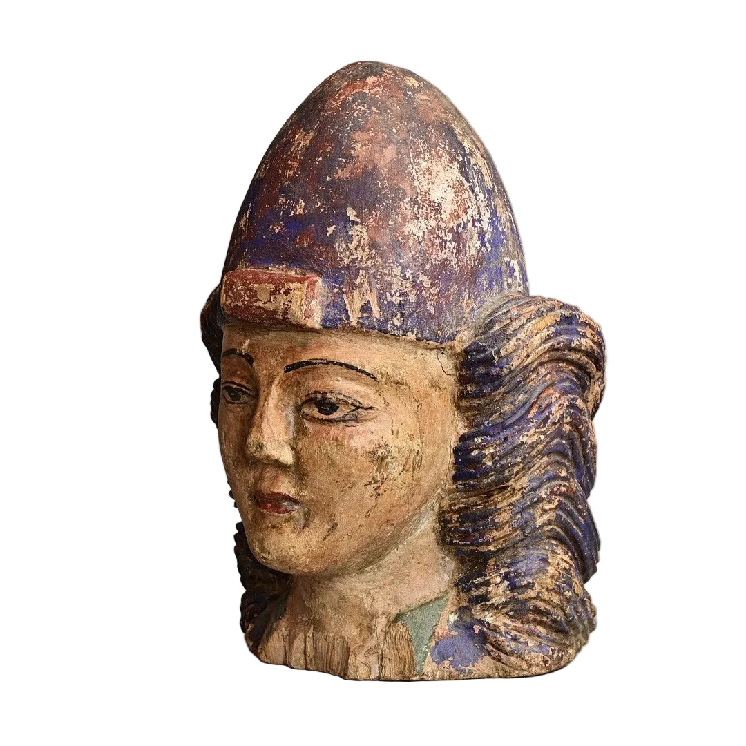 Central Asian Polychrome Wooden Head, 18th–19th Century on white background