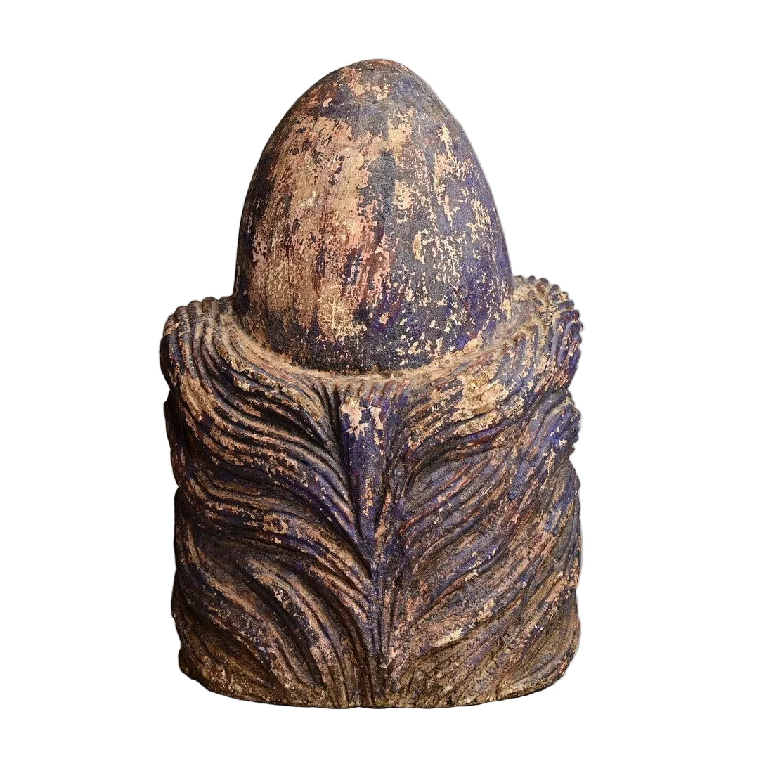 Central Asian Polychrome Wooden Head, 18th–19th Century on white background