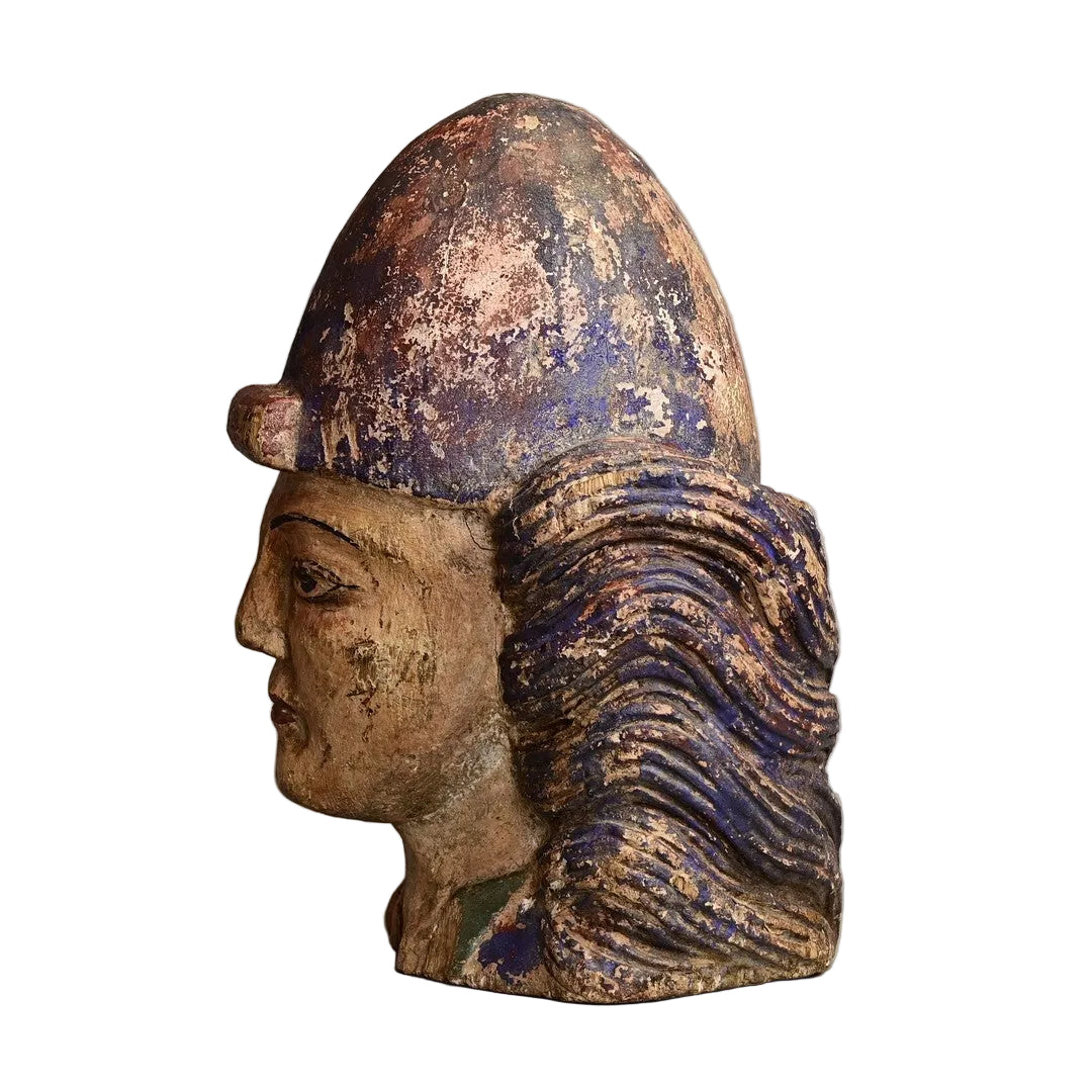 Central Asian Polychrome Wooden Head, 18th–19th Century on white background