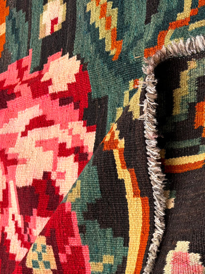 Large Mid-Century Bessarabian Rose Kilim – Floral Handwoven Rug (312x175cm)