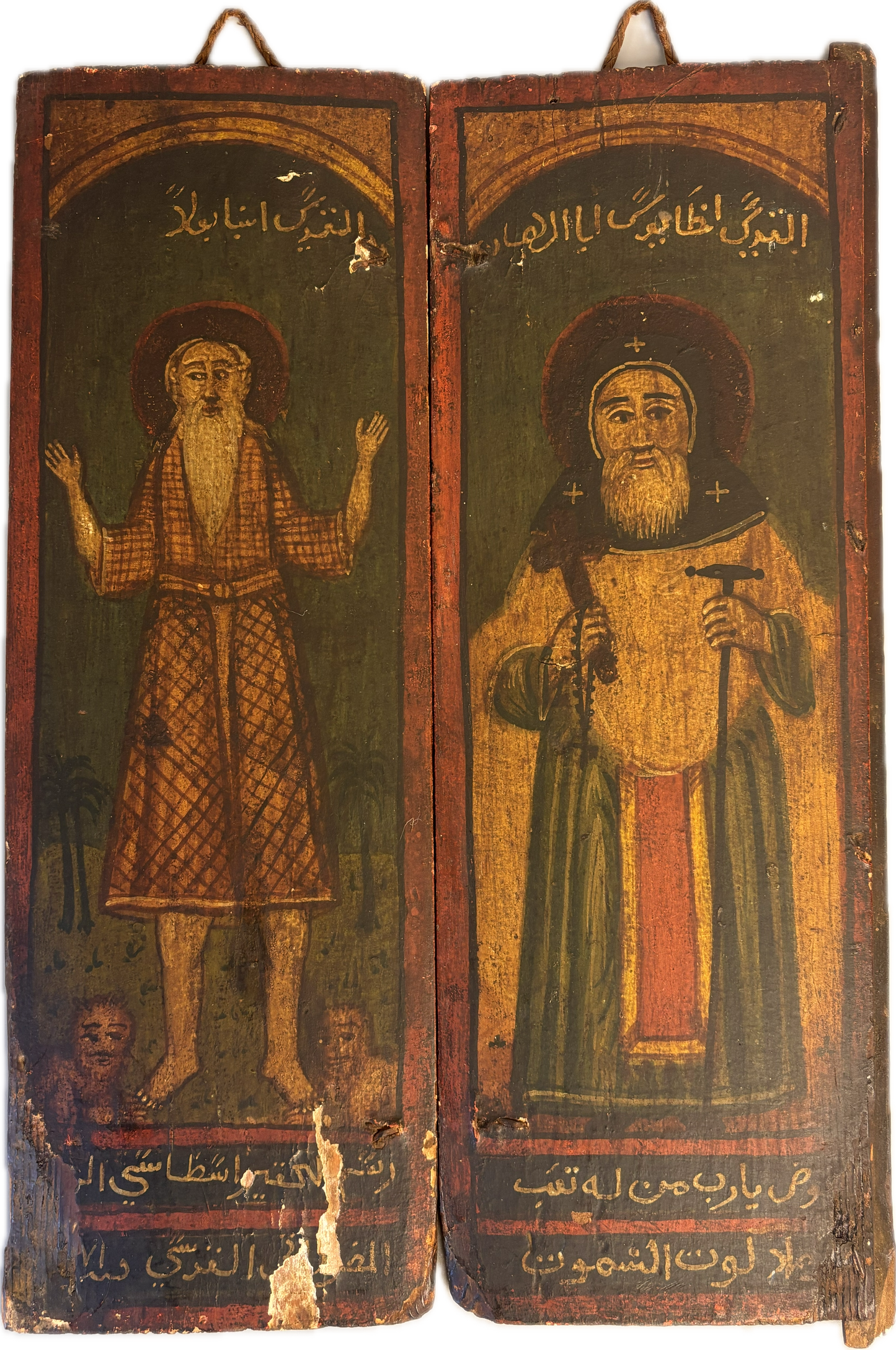 18th Century Ottoman Egyptian Coptic Christian Icon painted wooden panels
