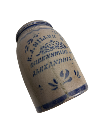 19th Century American Stoneware Advertising Jar 2 Gal. E. J. MILLER & CO. / ALEXANDRIA