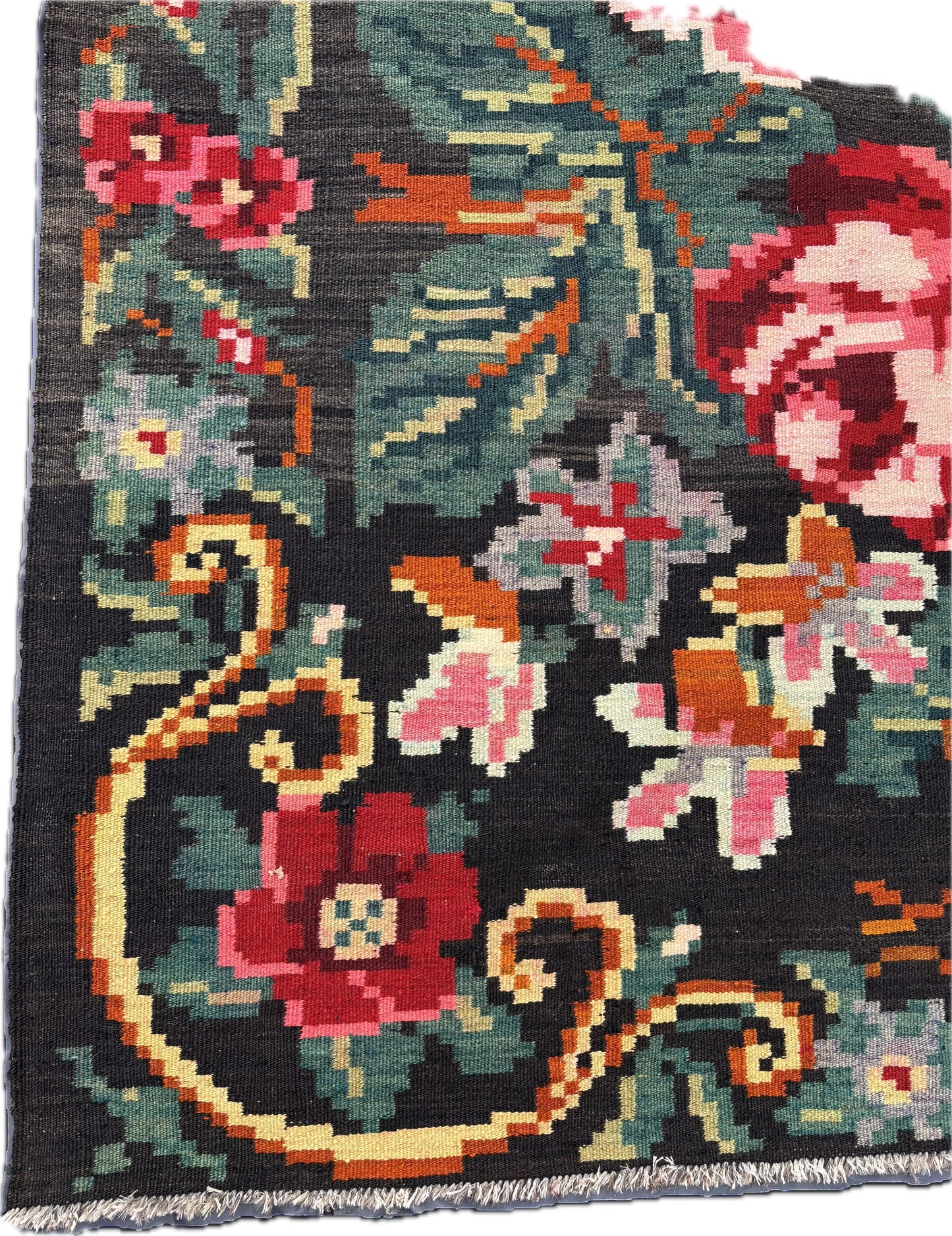 Large Mid-Century Bessarabian Rose Kilim – Floral Handwoven Rug (312x175cm)