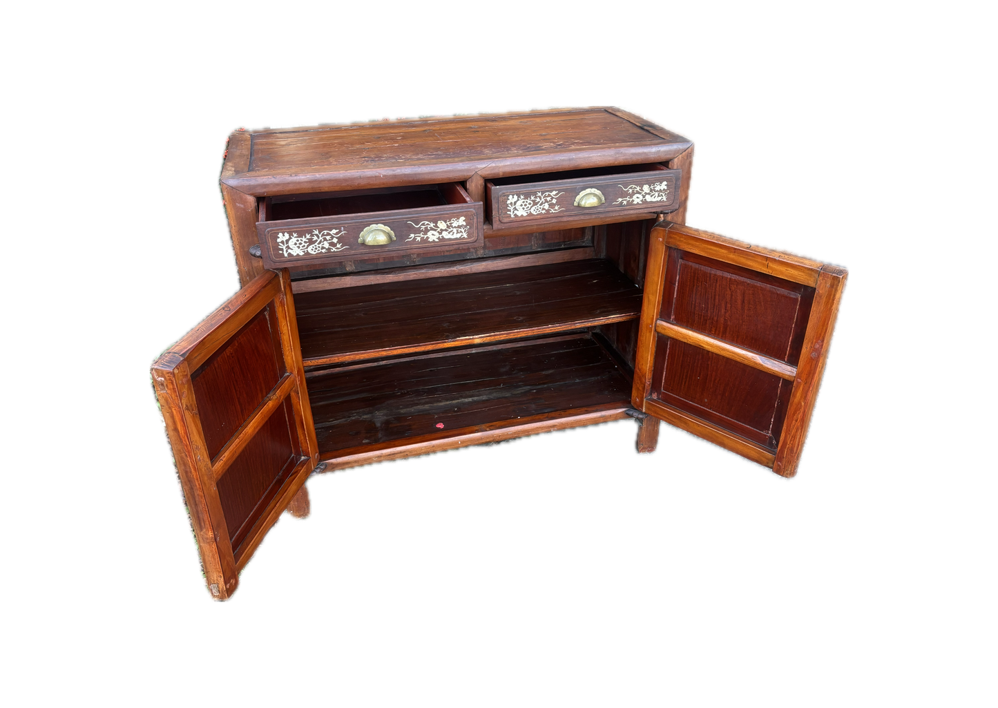 Chinese Bone-Inlaid Elm & Rosewood Cabinet on White Background