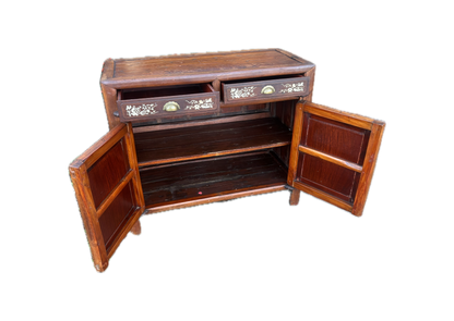 Chinese Bone-Inlaid Elm & Rosewood Cabinet on White Background
