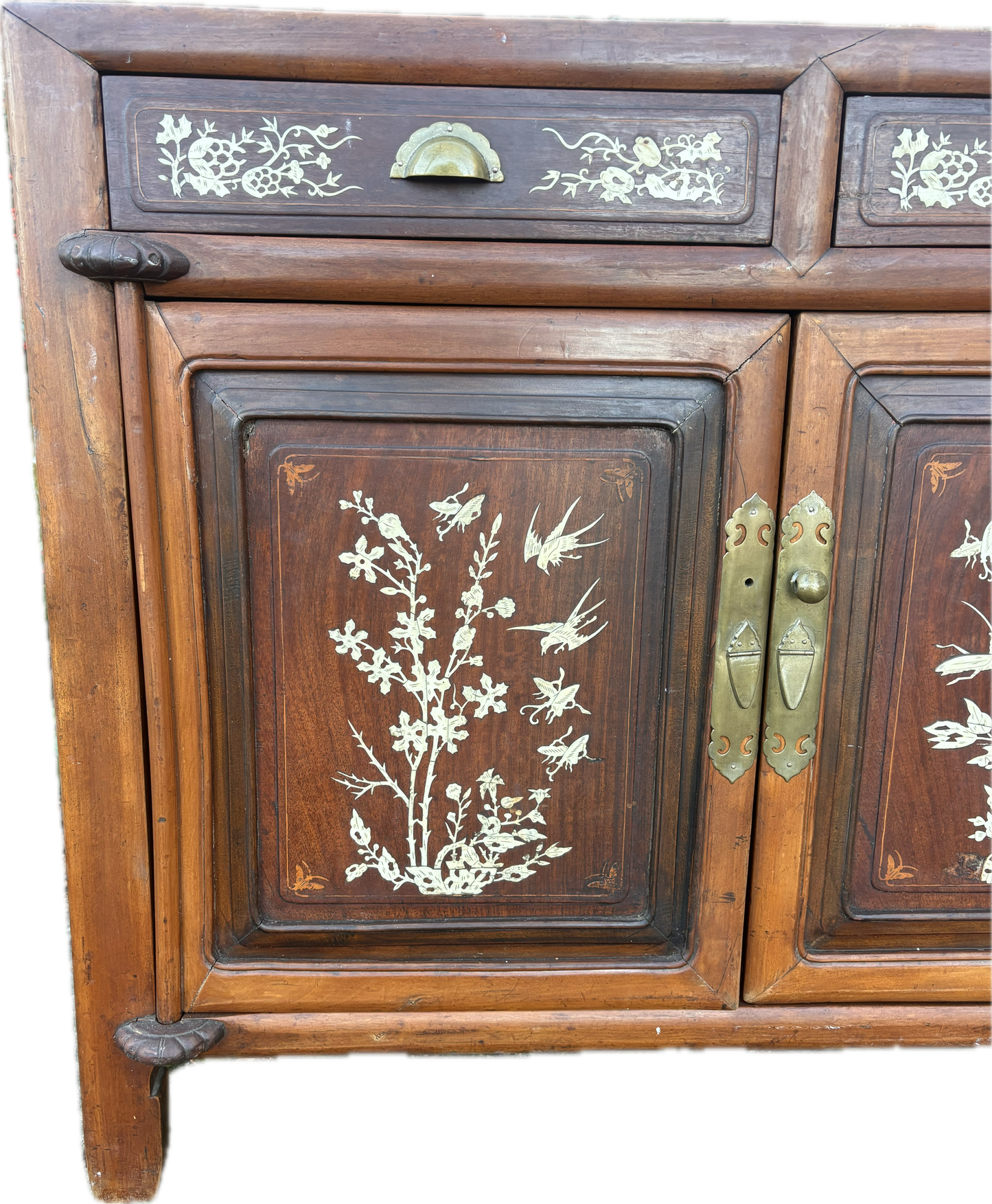 19th Century Chinese Bone-Inlaid Elm & Rosewood Cabinet, Ningbo Province