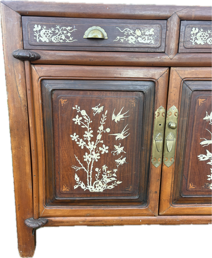 19th Century Chinese Bone-Inlaid Elm & Rosewood Cabinet, Ningbo Province