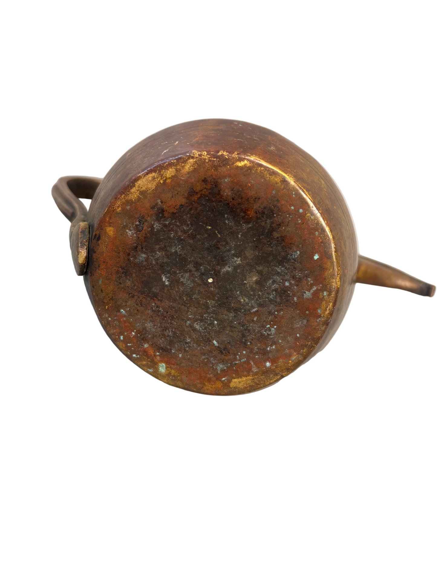 Antique Middle Eastern Bedouin brass dallah coffee pot with engraved decoration and domed lid