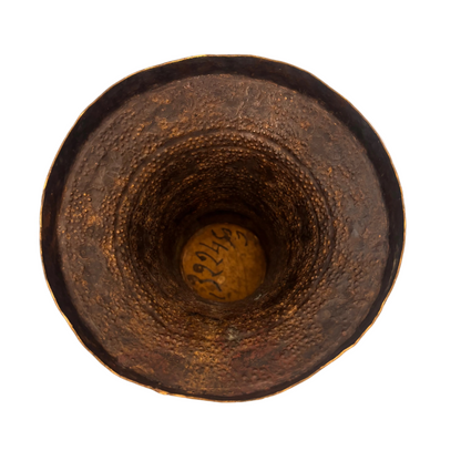 Base and profile view of Qajar period Iranian decorative brass vase