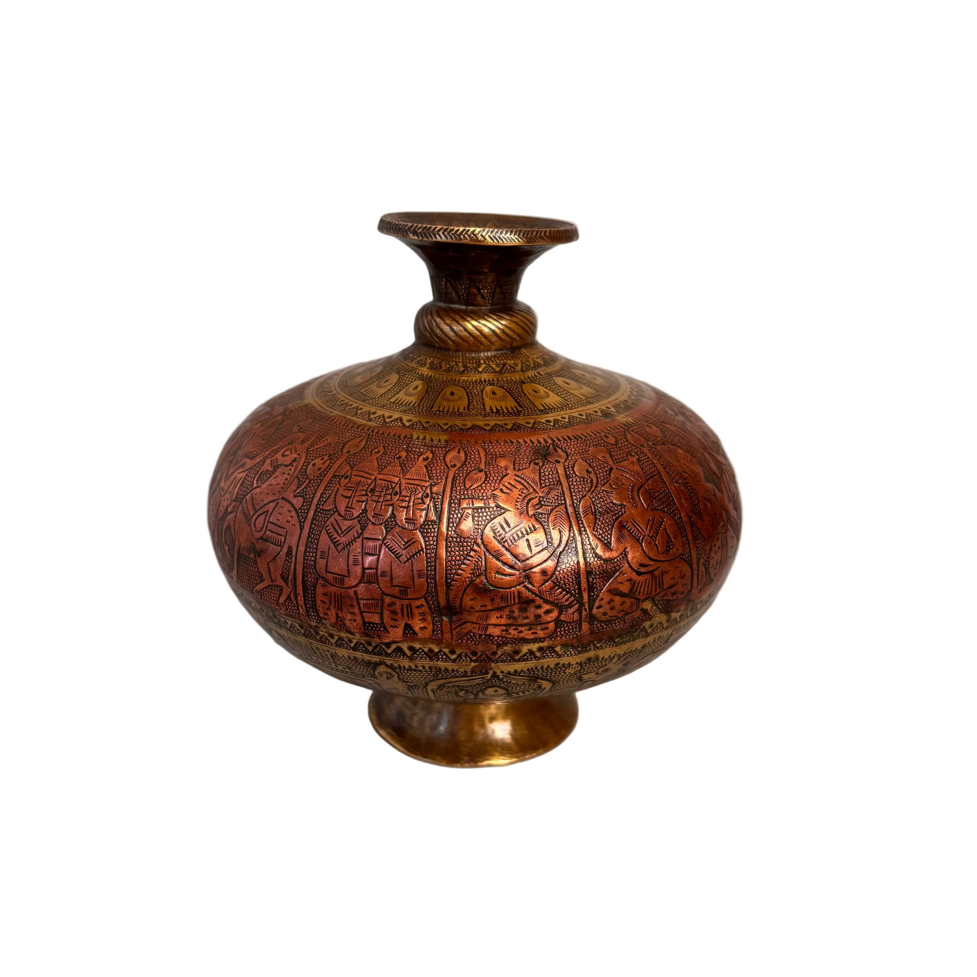 19th century Indian brass and copper chambu lota ritual vessel