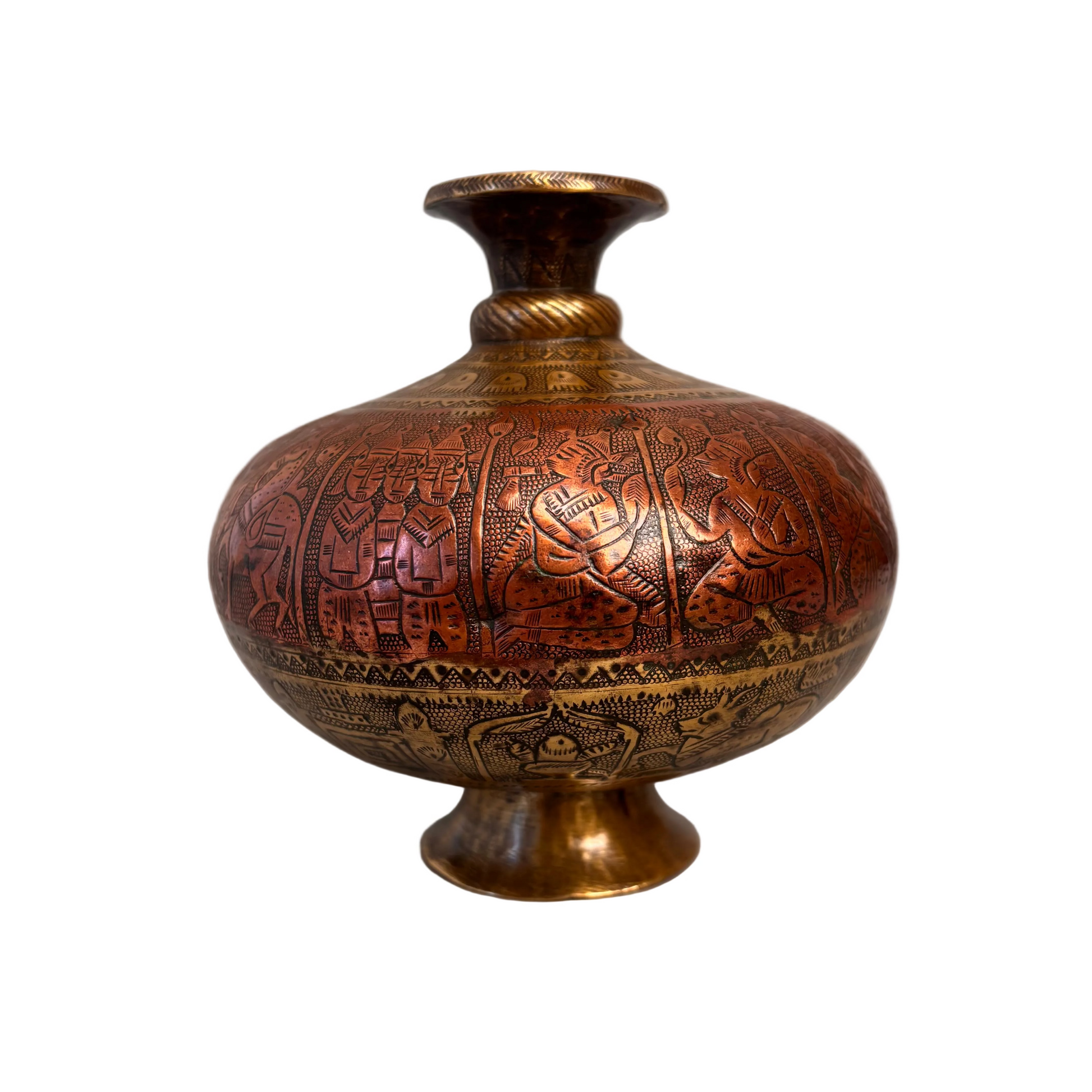 19th century Indian brass and copper chambu lota ritual vessel