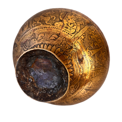 Base of antique Indian brass chambu lota with patina