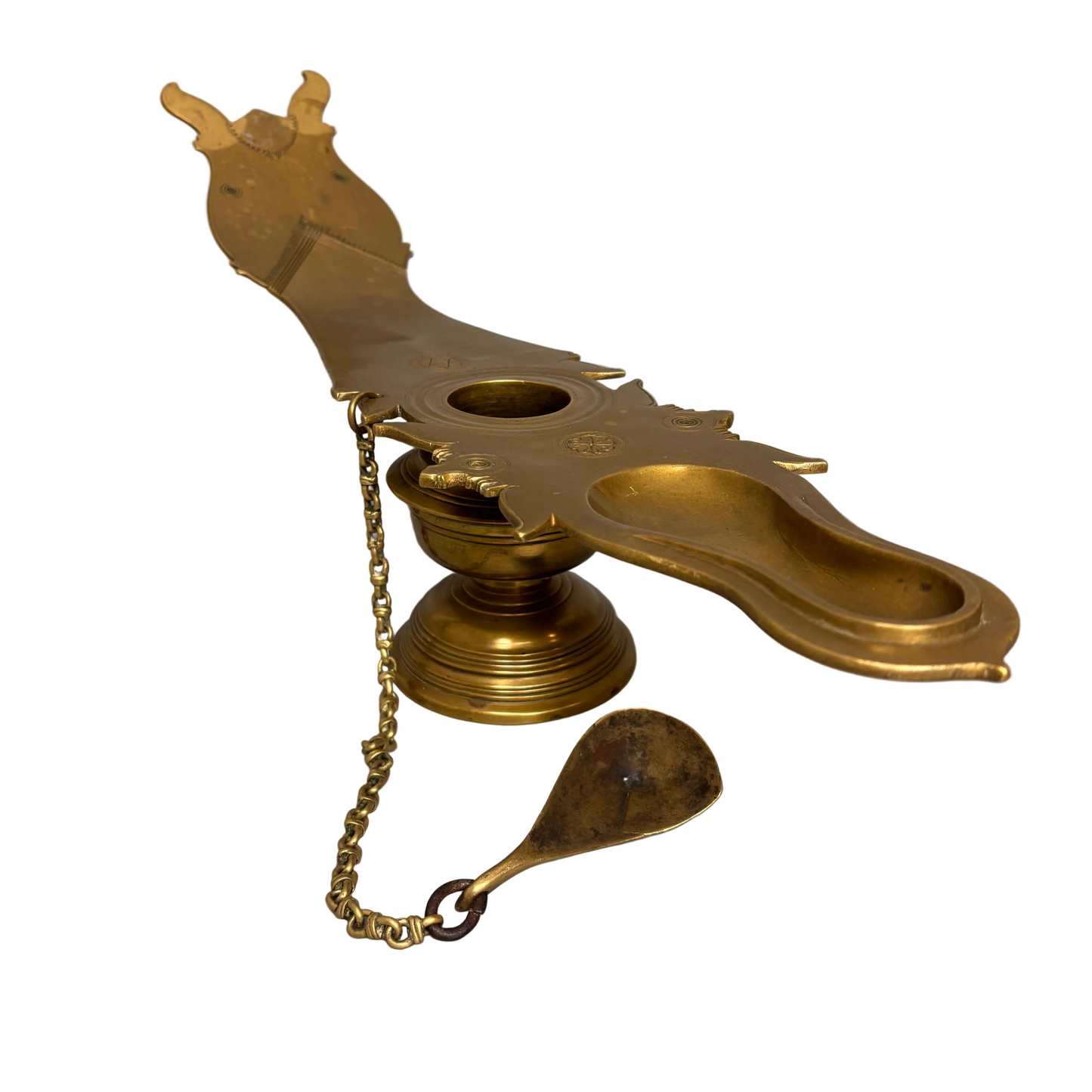 Changalvetta bronze lamp with original chained wick spoon