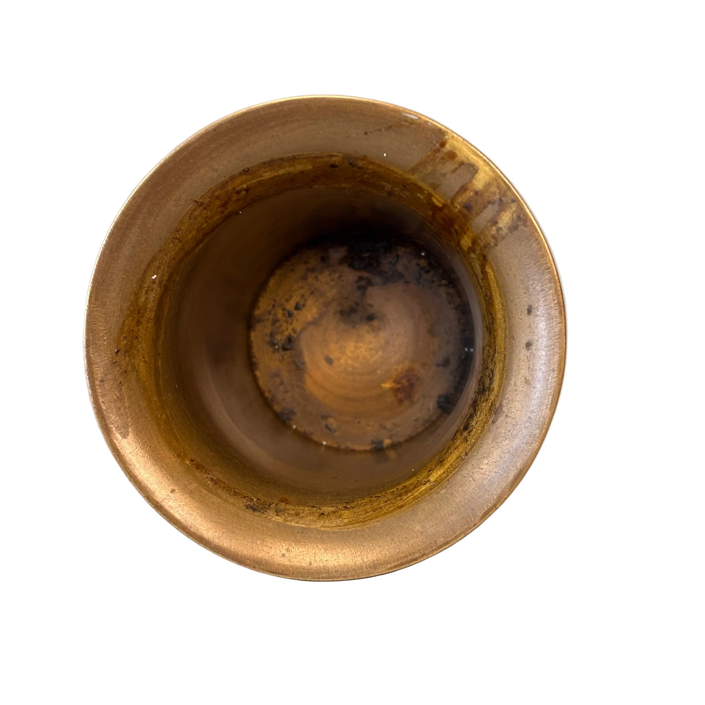 Persian brass shisha cup with turquoise and garnet inlay, late 19th century Iranian metalwork