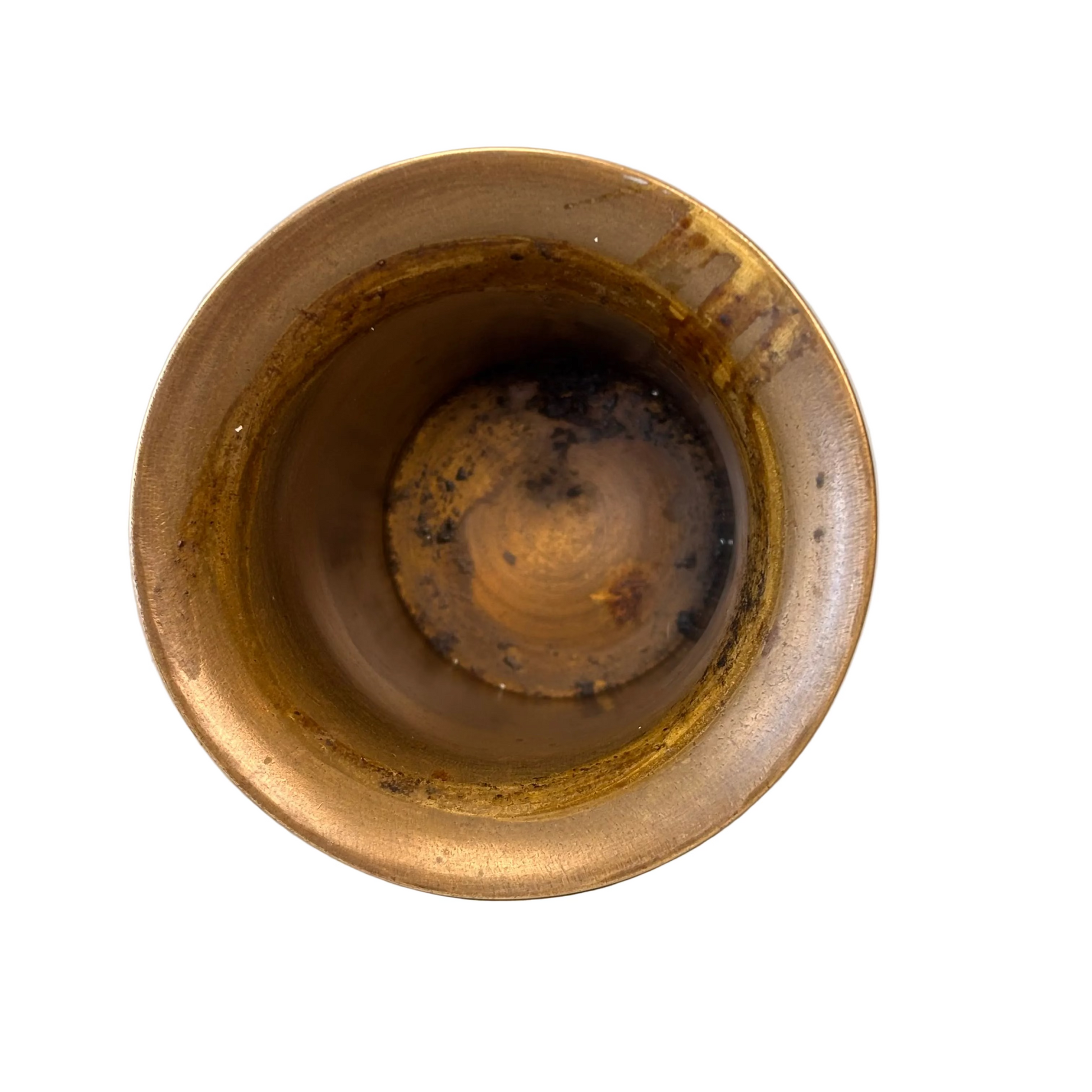 Persian brass shisha cup with turquoise and garnet inlay, late 19th century Iranian metalwork