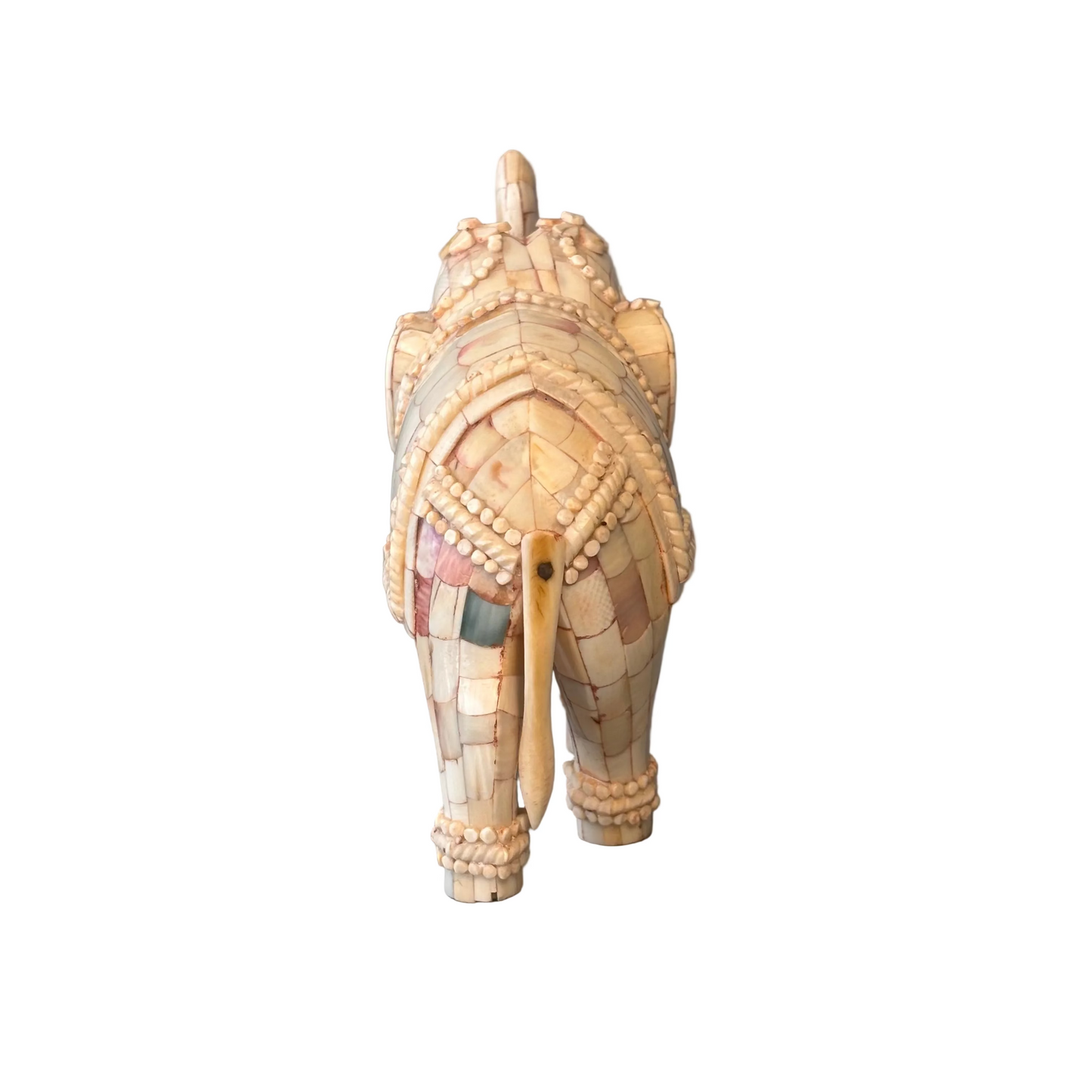 Mid-20th century Indian tessellated bone elephant decorative figure with raised trunk