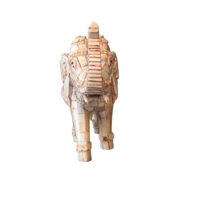 Mid-20th century Indian tessellated bone elephant decorative figure with raised trunk