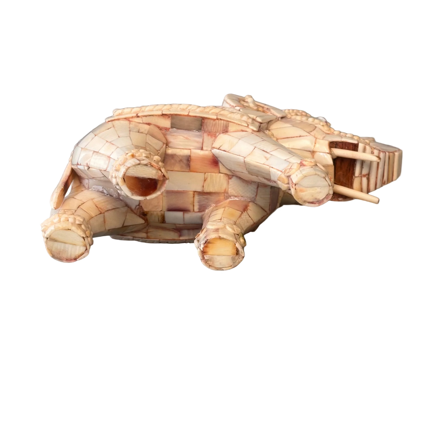 Mid-20th century Indian tessellated bone elephant decorative figure with raised trunk