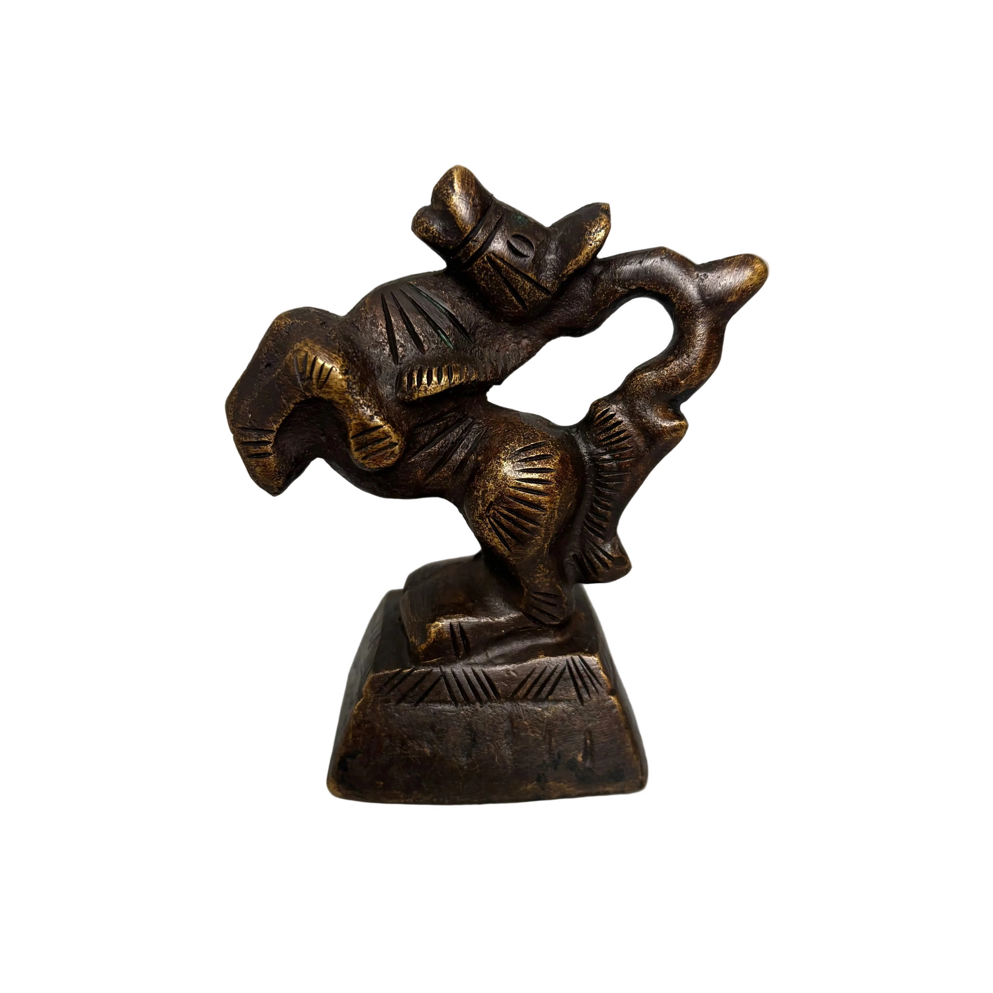 19th century Shan bronze opium weight in horse form with dark patina and worn surface