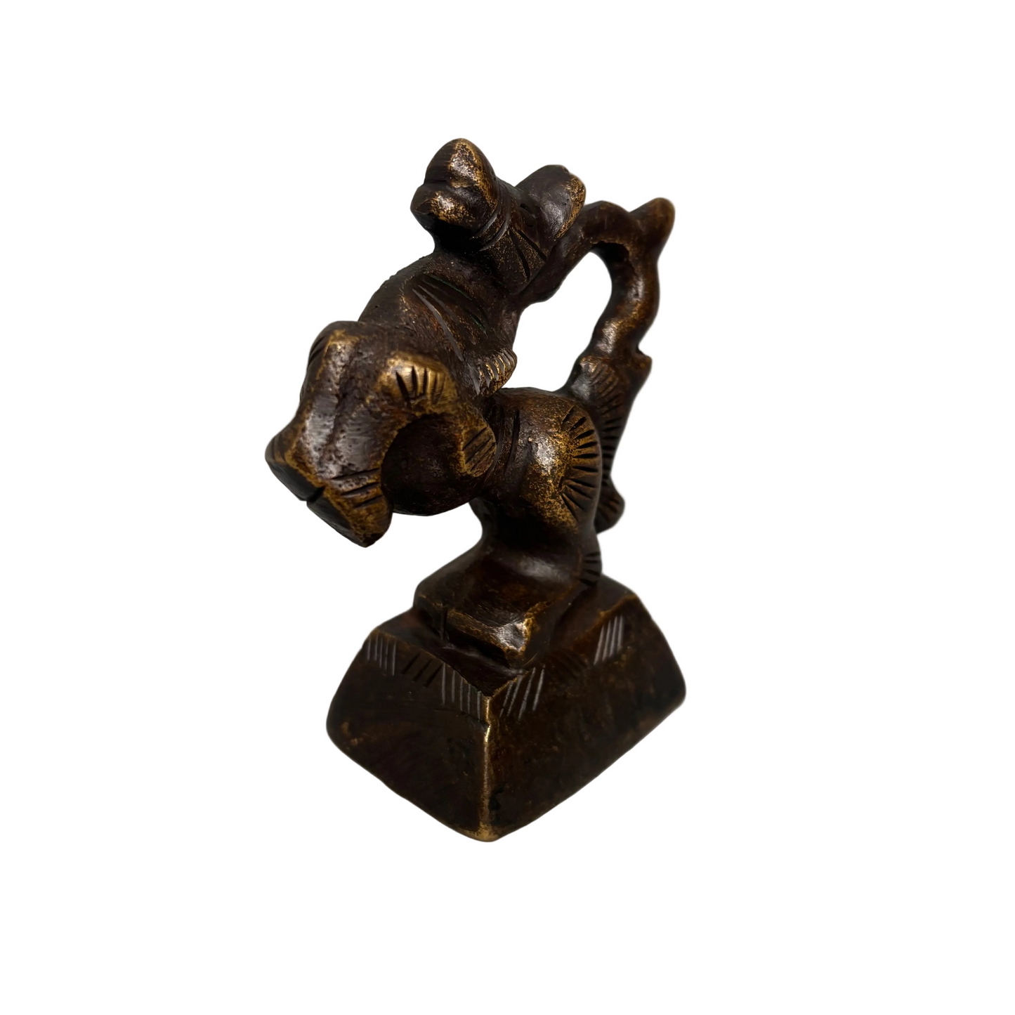 19th century Shan bronze opium weight in horse form with dark patina and worn surface