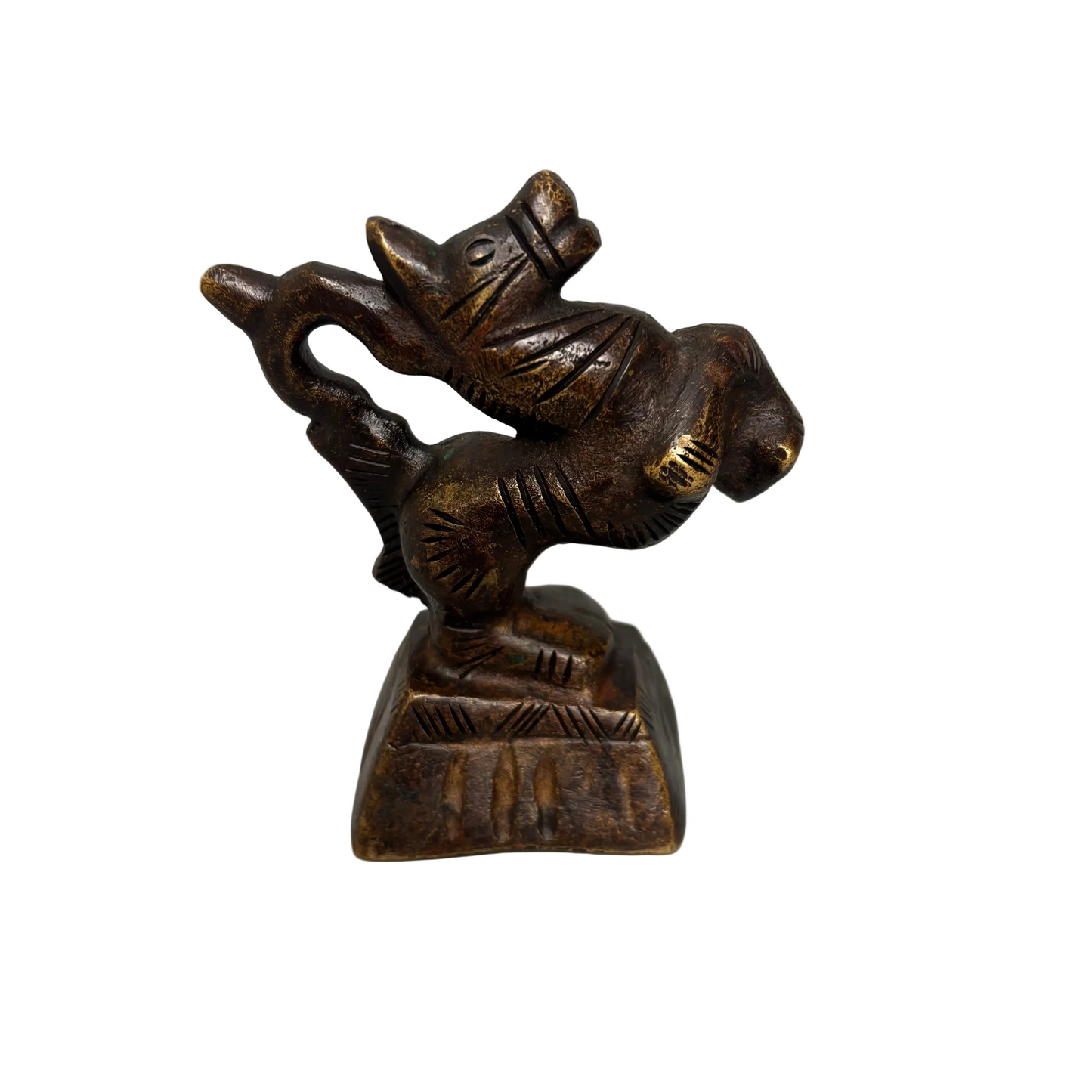 19th century Shan bronze opium weight in horse form with dark patina and worn surface
