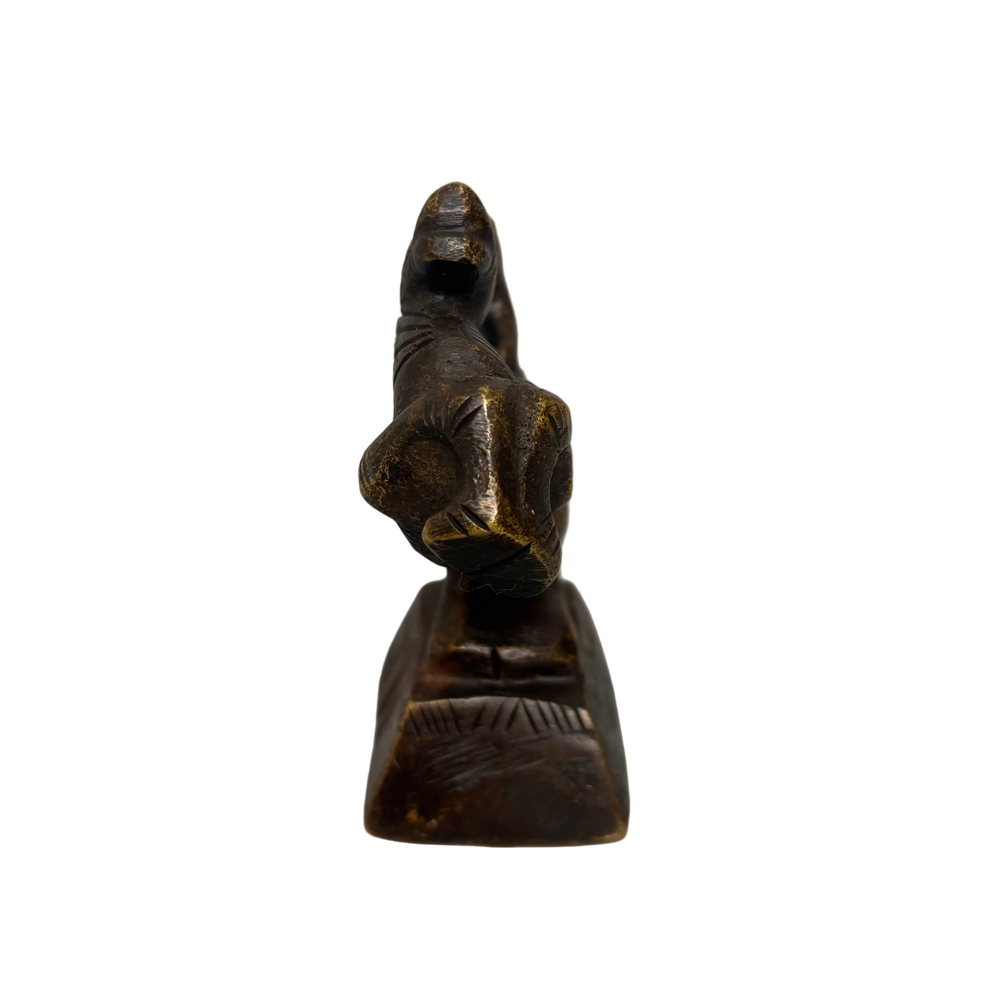 19th century Shan bronze opium weight in horse form with dark patina and worn surface