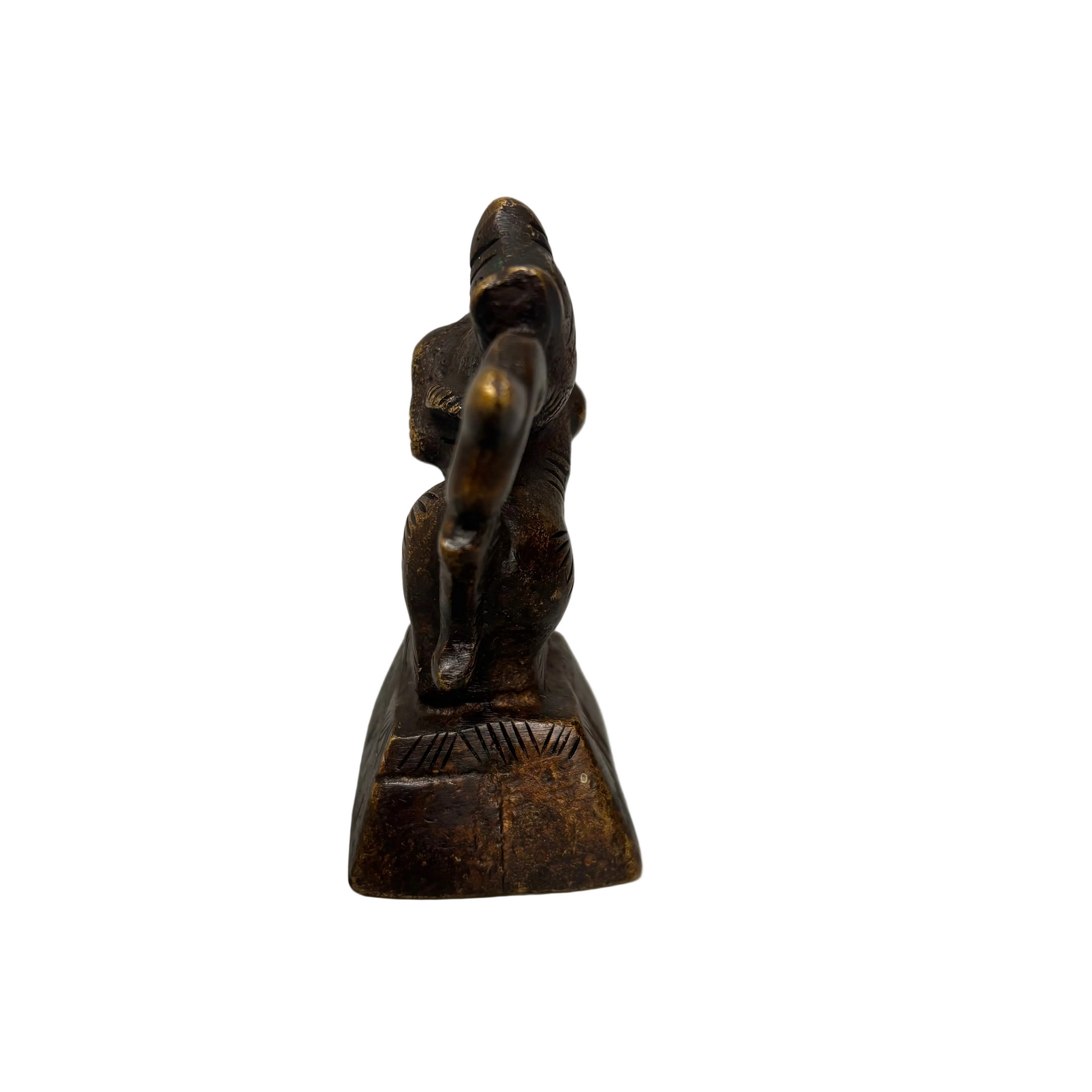 19th century Shan bronze opium weight in horse form with dark patina and worn surface