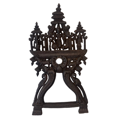 South Indian carved wooden Murugan shrine panel with peacock mount