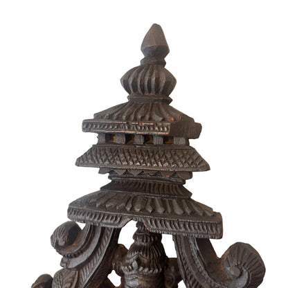 Large South Indian Carved Wooden Murugan Shrine Panel with Valli & Devasena – 75cm