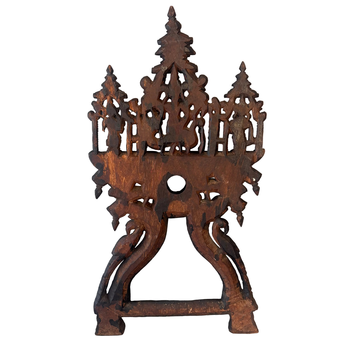 Reverse view of large carved Indian hardwood shrine panel
