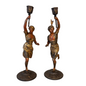 Pair of 19th century French Orientalist spelter figural candlesticks with cold-painted and gilt decoration, 40cm high