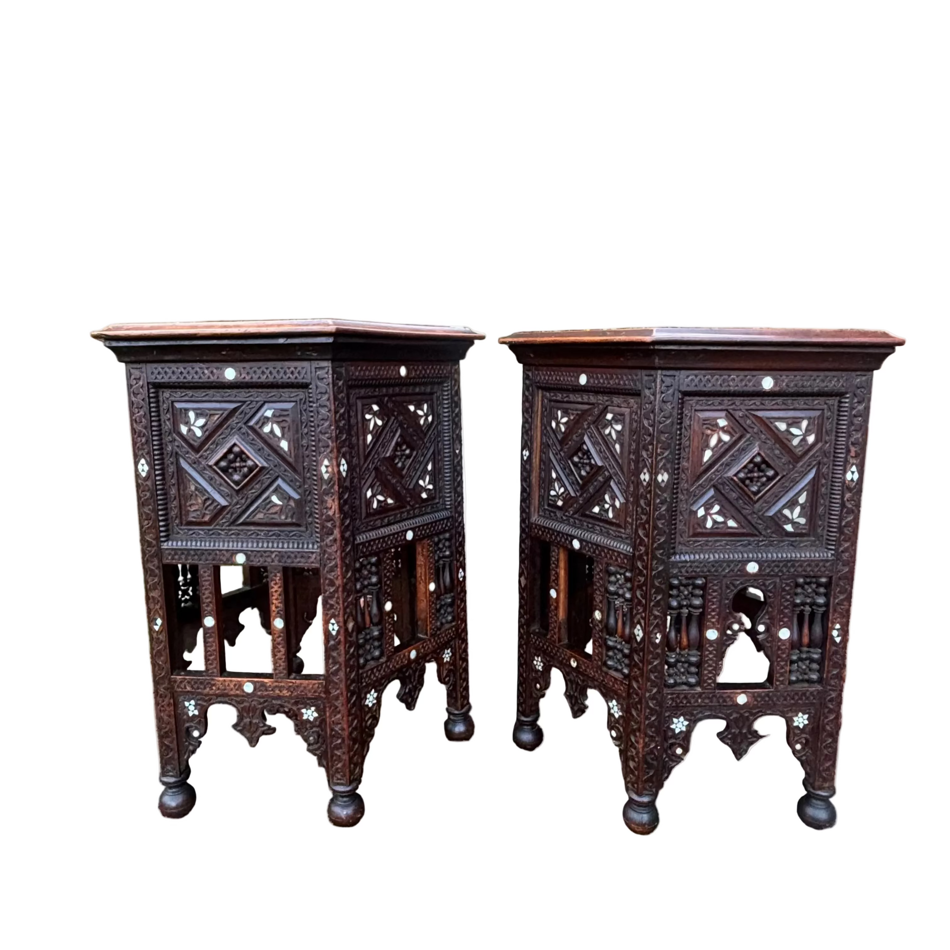 Pair Syrian Tables positioned together showing architectural structure and baluster elements