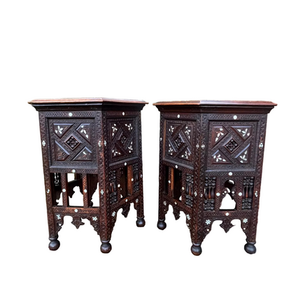 Pair Syrian Tables positioned together showing architectural structure and baluster elements