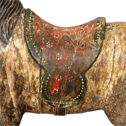 Large South Indian Carved Wooden Horse Sculpture – Tamil Nadu Votive Figure