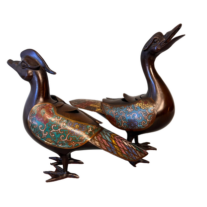 Chinese Qing style bronze mandarin duck censer 