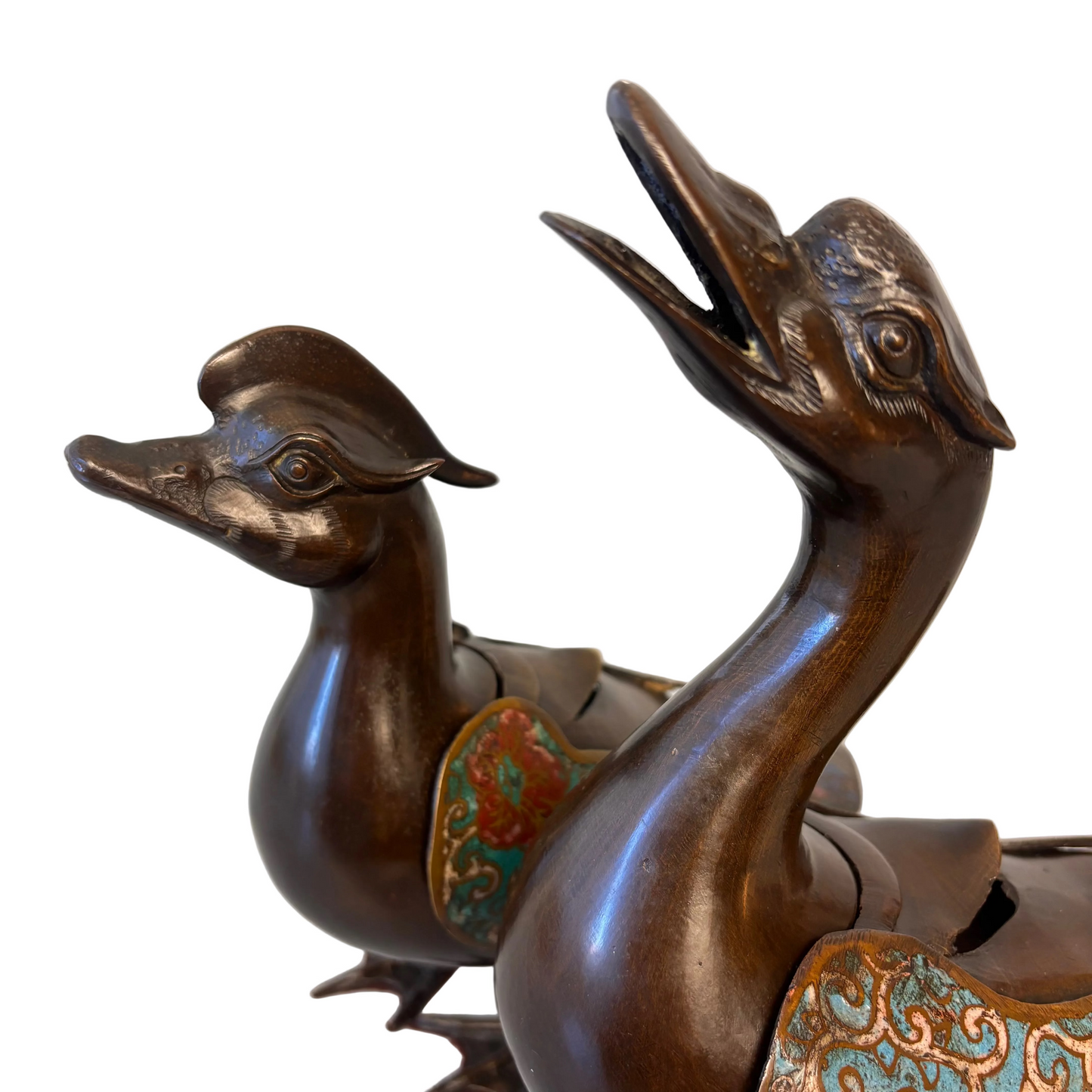 Pair of Chinese bronze mandarin duck incense censers decorative Asian antique sculpture