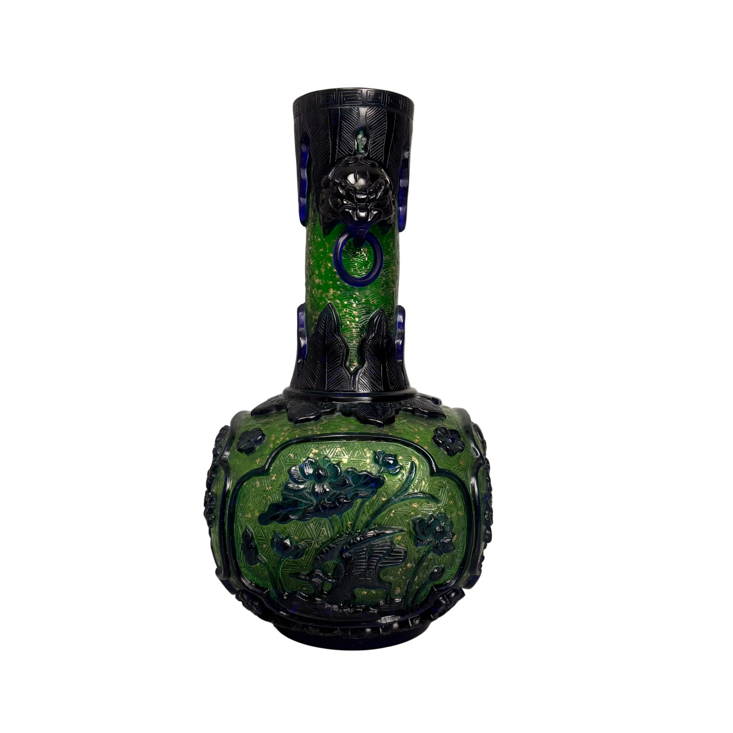 Rounded square body with bird and floral relief panels