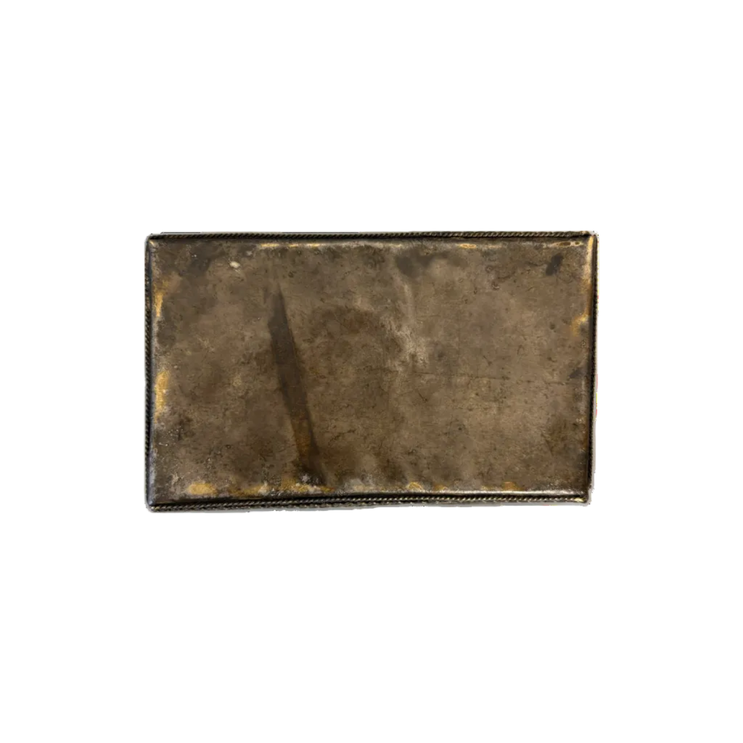 Underside of North African enamel and coral brass box
