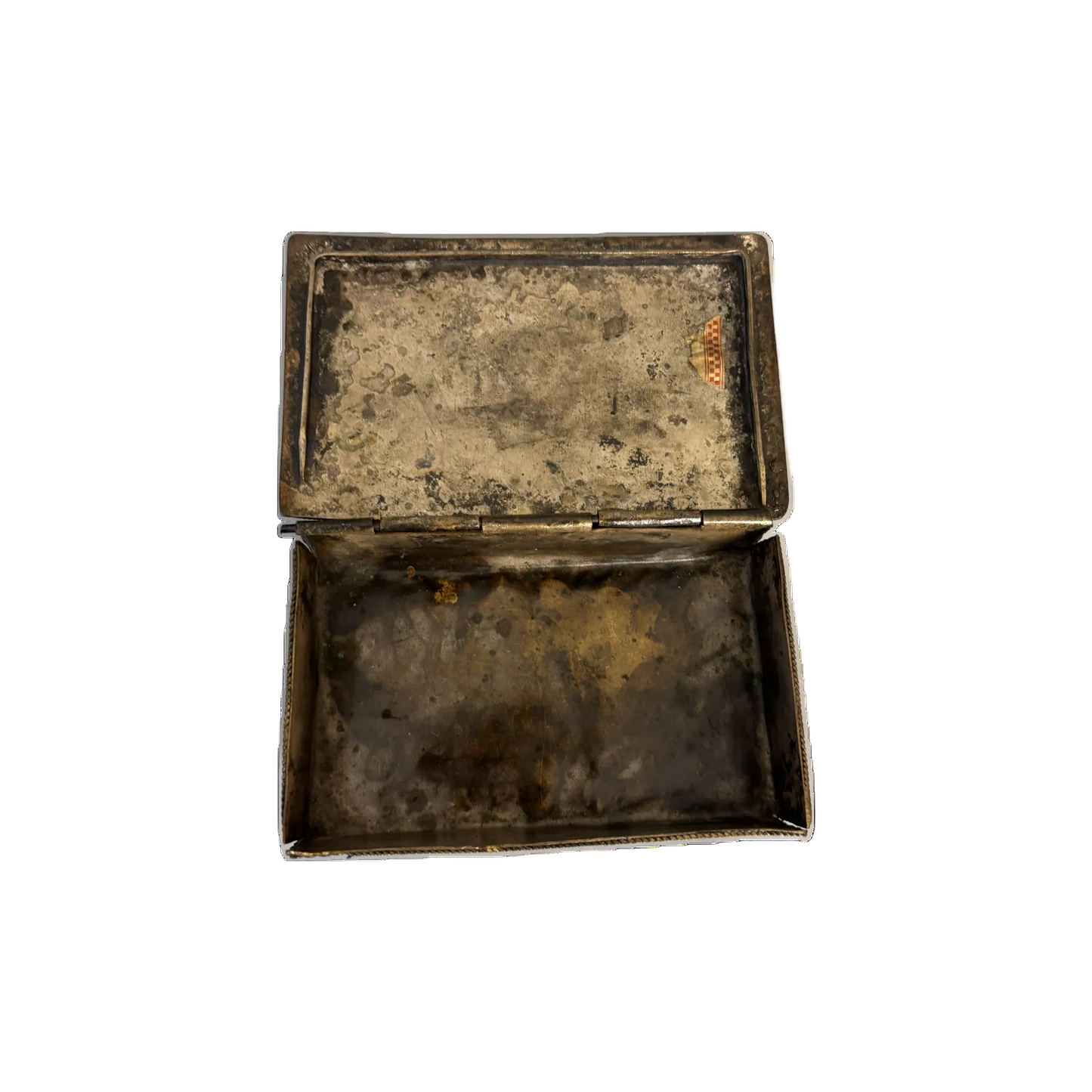 Interior of antique Moroccan brass jewellery casket