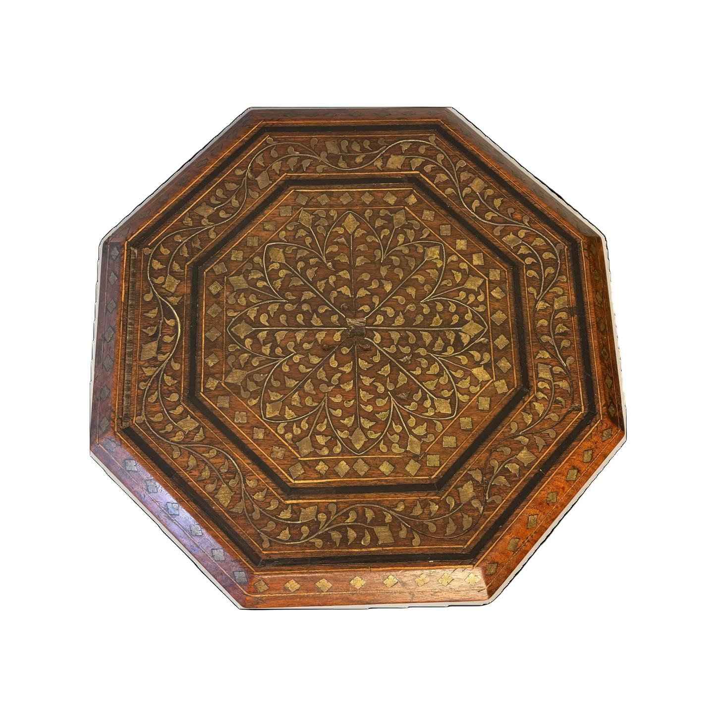 Indian brass inlay table Punjab Hoshiarpur top detail