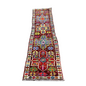 Kurdish geometric runner rug full length view on white background