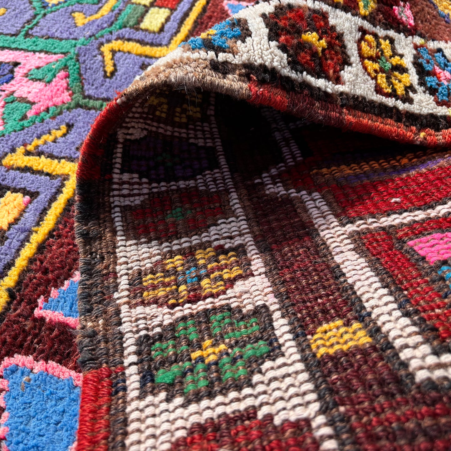 Vintage Kurdish Kazan Style Runner Rug – Hand Knotted Wool Geometric Carpet 372 x 94cm