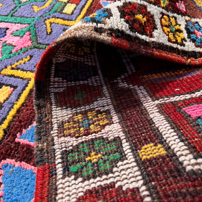 Vintage Kurdish Kazan Style Runner Rug – Hand Knotted Wool Geometric Carpet 372 x 94cm