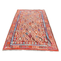 ull view Afghan vegetable dye kilim rug with red diamond lattice pattern